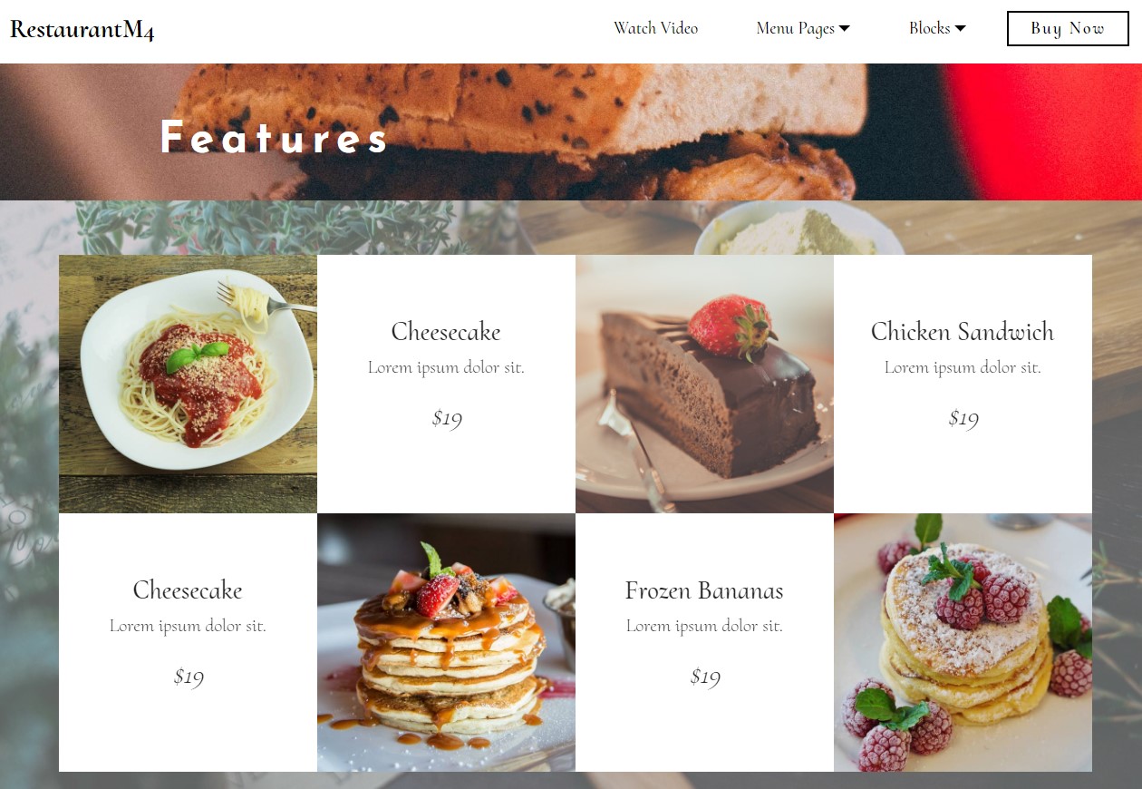 Latest Bootstrap HTML Restaurant Features Template