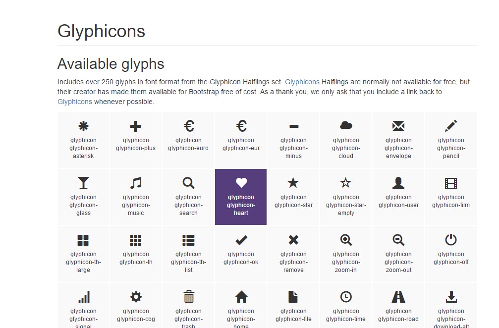 bootstrap glyphicons set