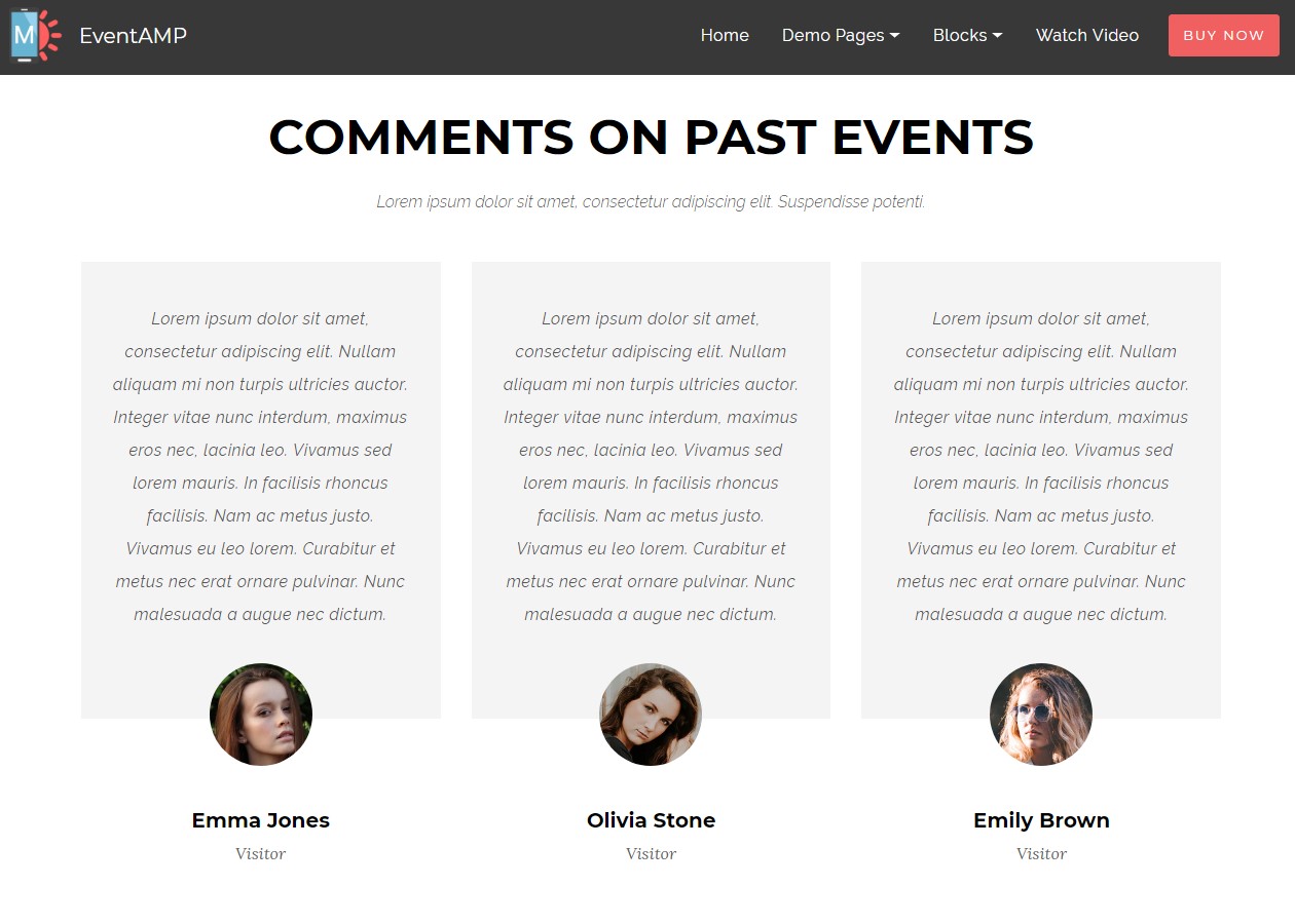 EventAMP HTML Testimonials Templates