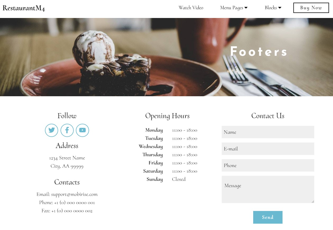 Best Bootstrap HTML Restaurant Footers
